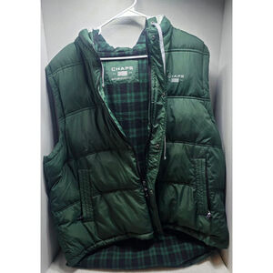 Men's CHAPS Green Plaid Puffer Vest with Hood XXL